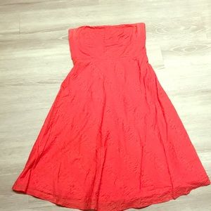Salmon colored strapless sundress